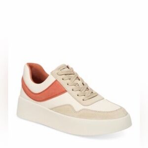 Vince Women's Warren Court Lace Up Sneakers Cream, Tan & coral Suede Leather 8M